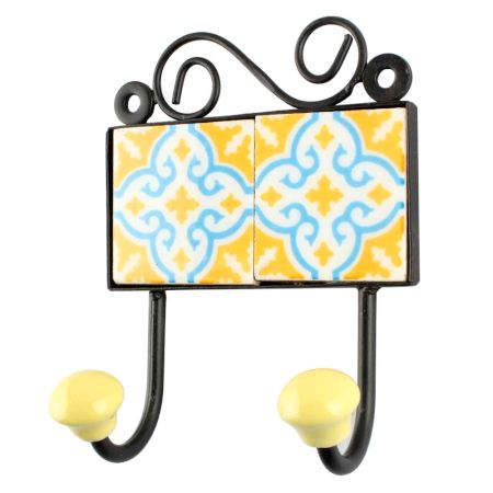 Turquoise Floral Ceramic Tiles Hooks